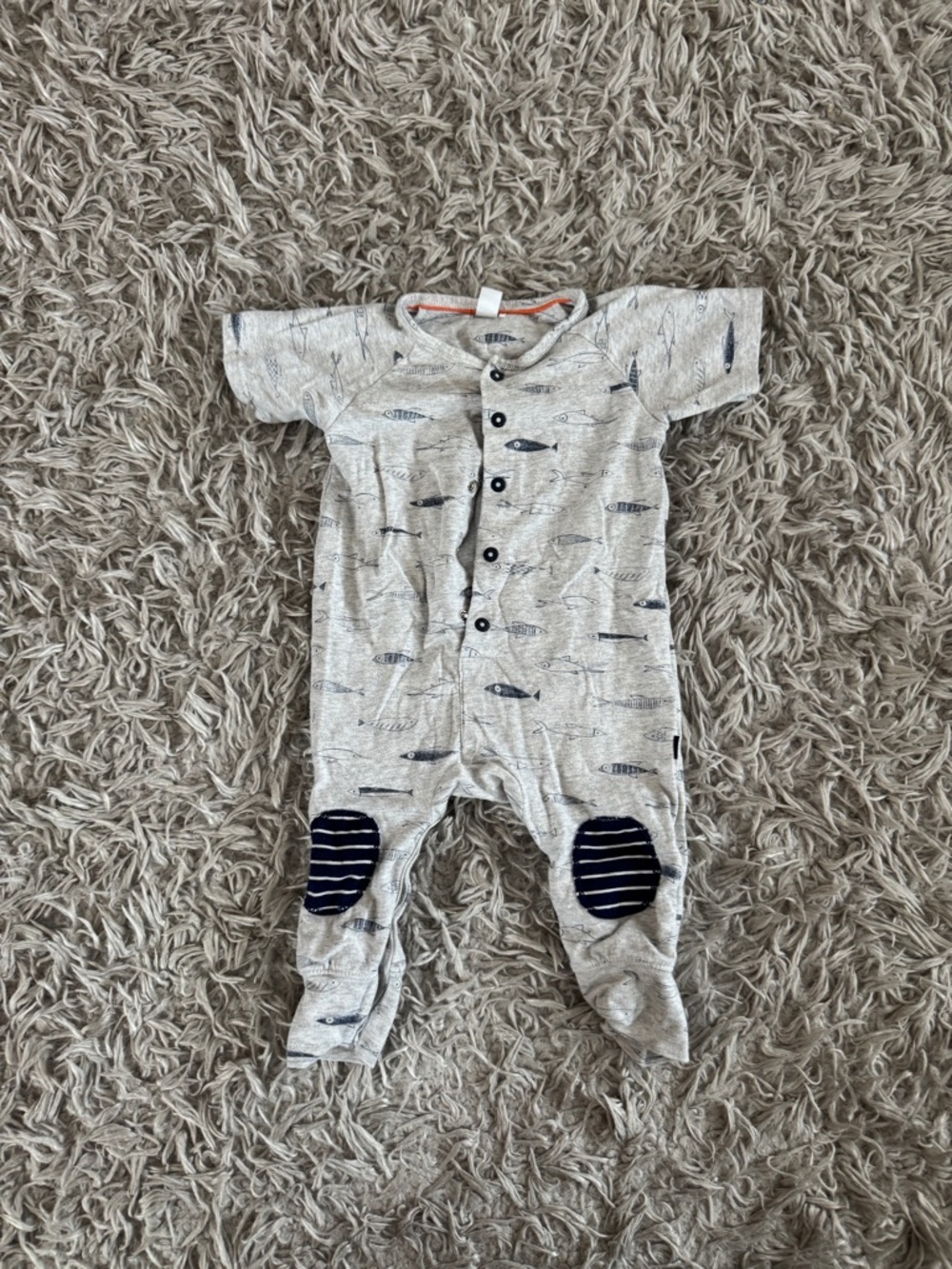 Petit Lem Grey Fish Button One Piece
